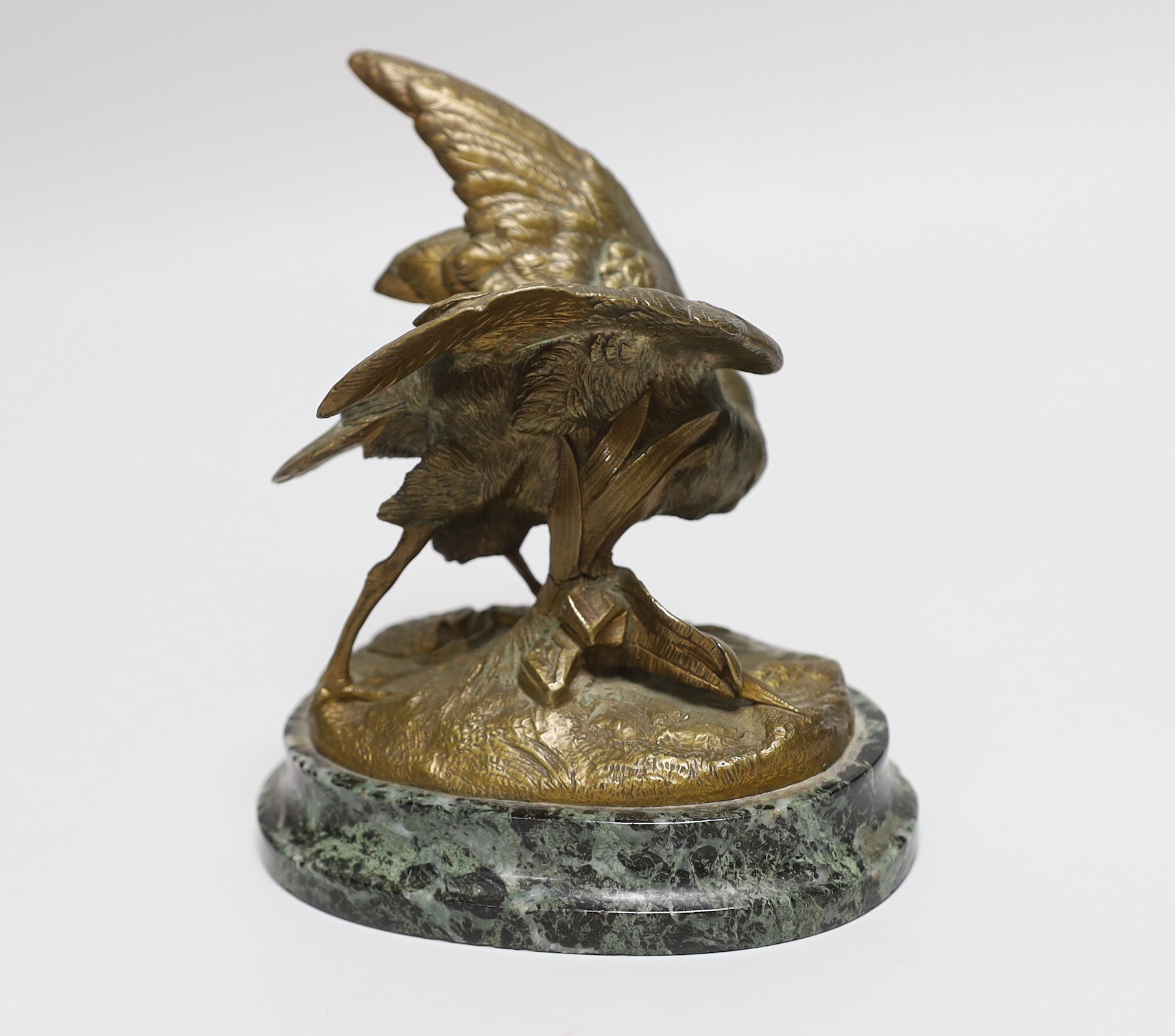 19th century animalier School, gilt bronze of a wading bird, on marble base, 14cm tall